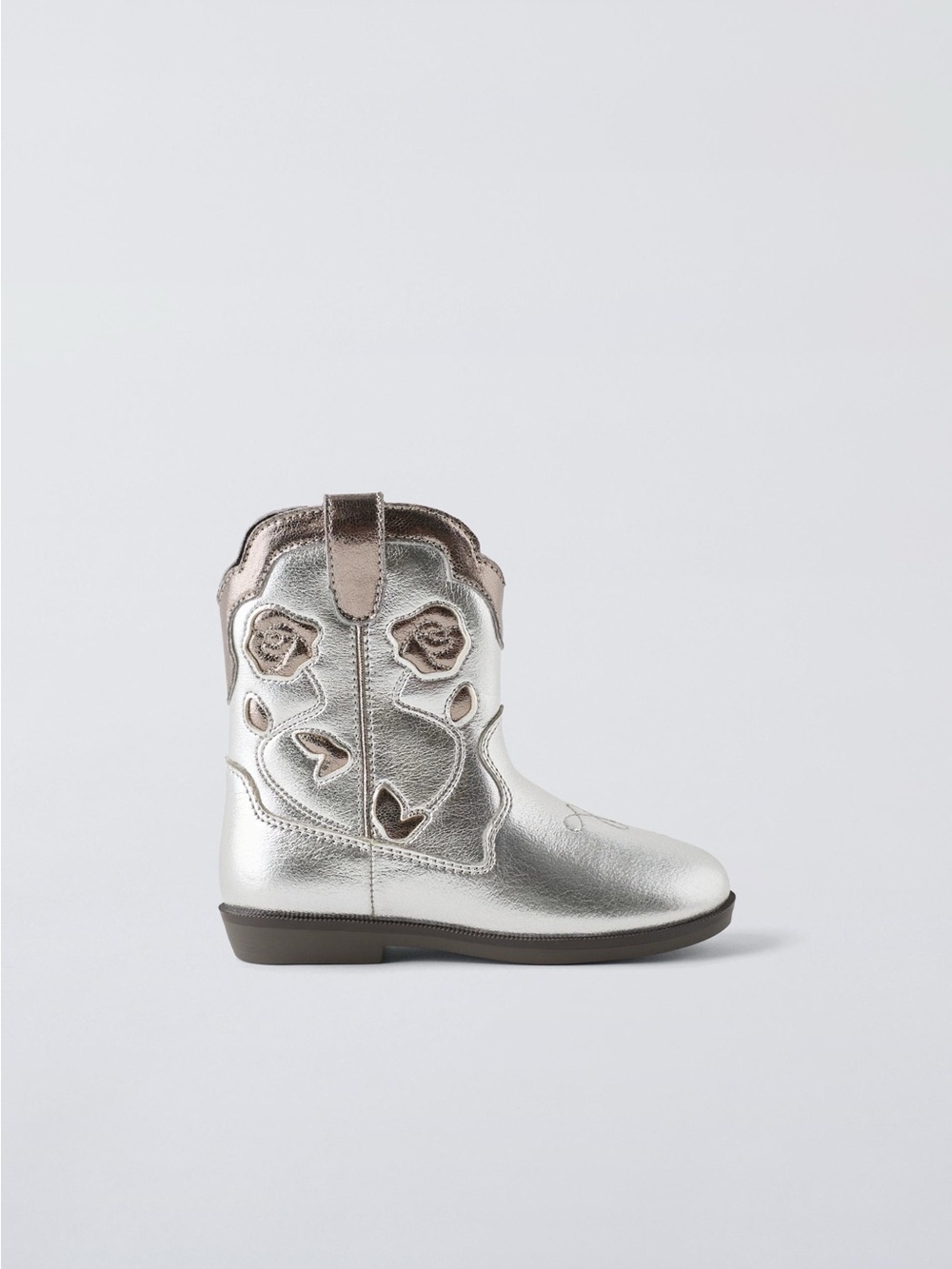 zara kids • size 7 toddler • metallic cowboy boots silver rose gold rose western